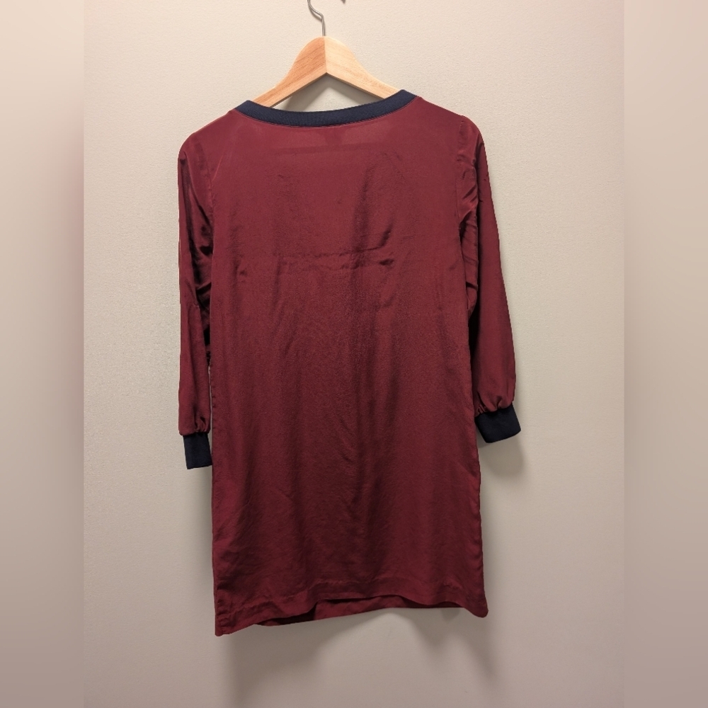 Club Monaco Burgundy Silk Tie-Waist Dress Size 0 - Picture 5 of 5